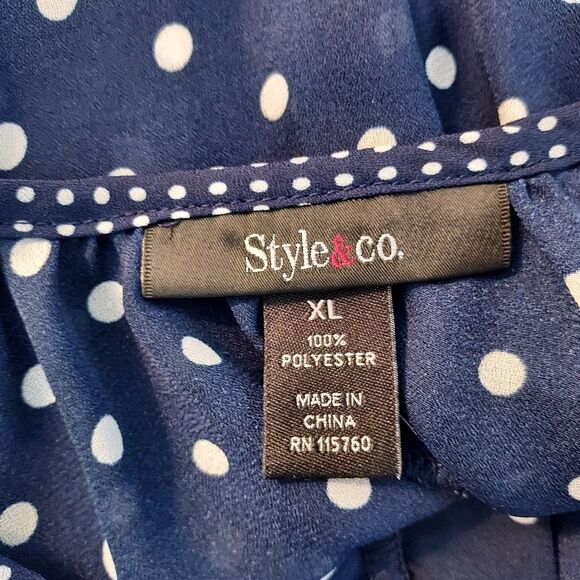 Style & Co Tunic Top Shirt Sheer Retro Polka Dot Womens Size XL Blue White - Picture 7 of 11